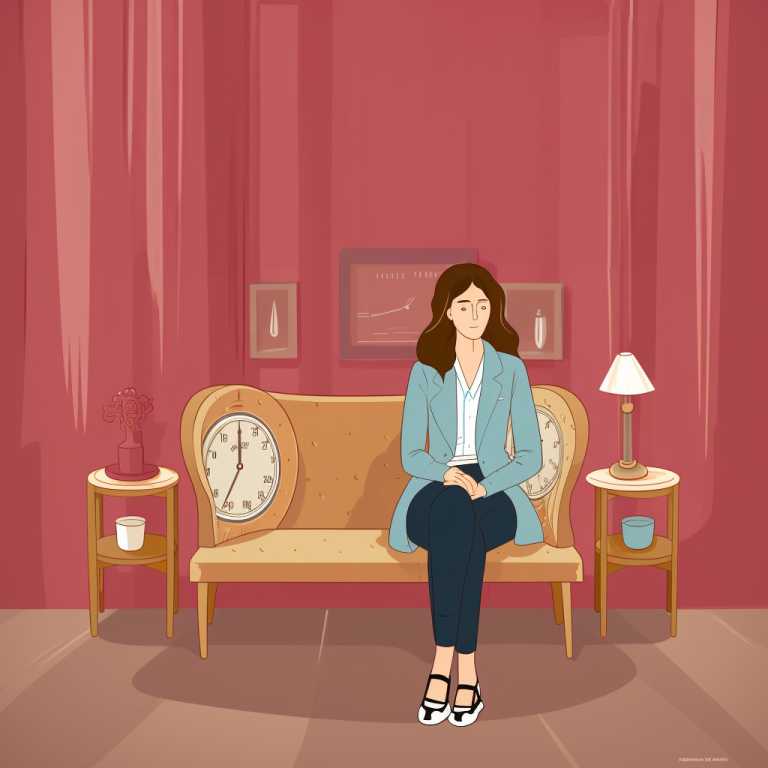 Problemi sa Menstruacijom - Ilustracija žene koja sedi u čekaonici kod doktorke